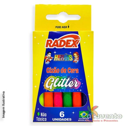 GIZ DE CERA REDONDO 6 CORES GIZÃO GLITTER HERÓIS REF 8482 - RADEX